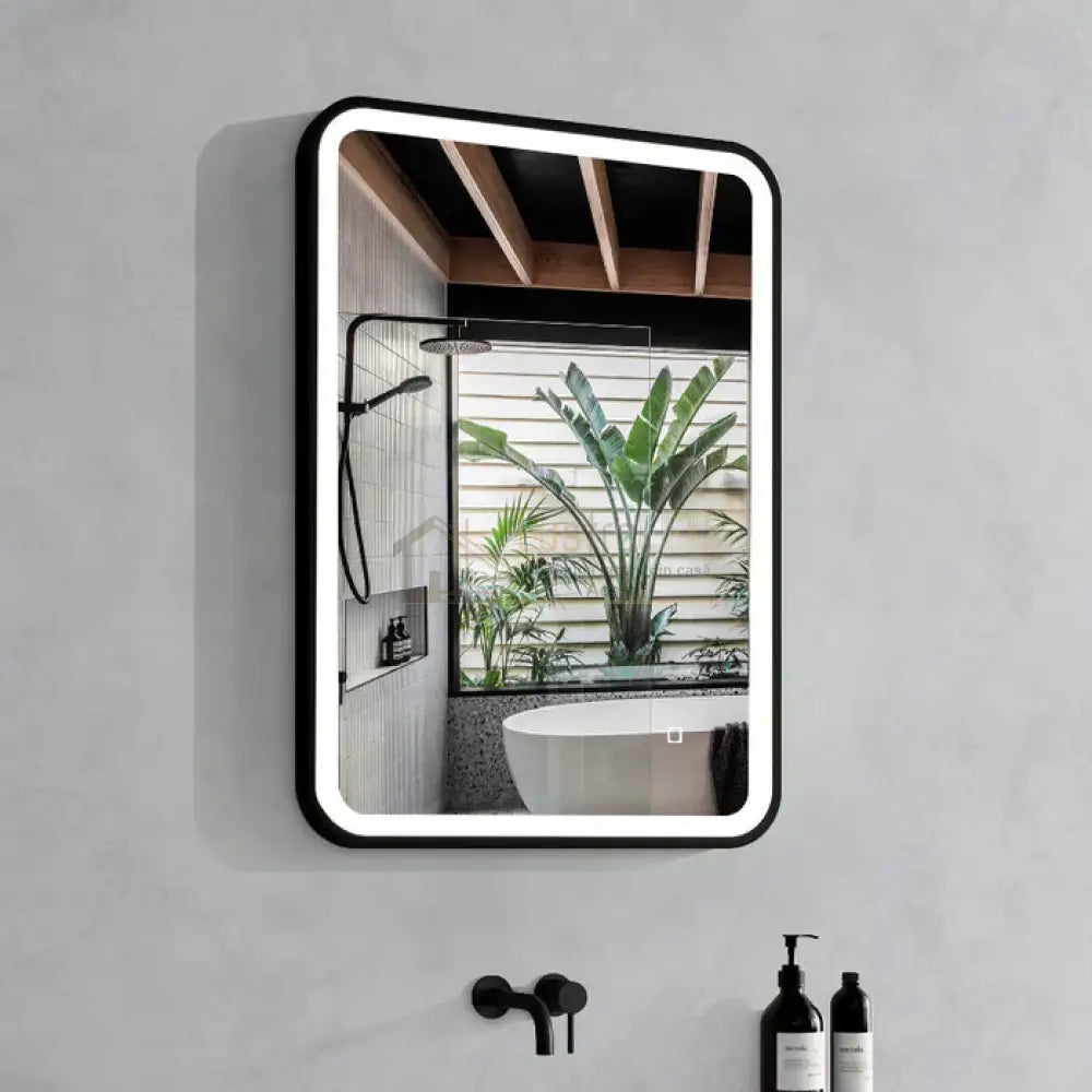 Oglinda Led 60X80Cm Rama Neagra Functie Dezaburire Si Touch J24 Led Mirror