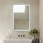 Oglinda Led 60X90Cm Cu Rama Neagra Functie Dezaburire Touch Si Ceas J36 Mirror