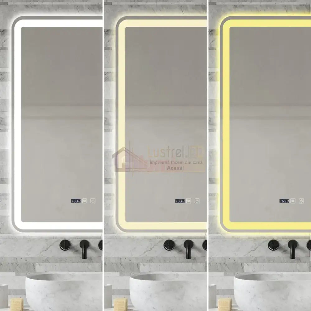 Oglinda Led 60X90Cm Functie Dezaburire Ceas Si Trei Lumini J168 Mirror