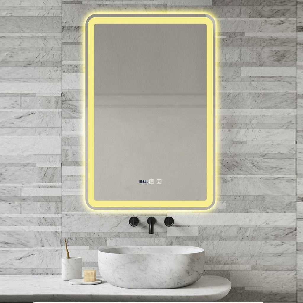 Oglinda LED 60x90cm Functie Dezaburire, Ceas si Trei Lumini J168