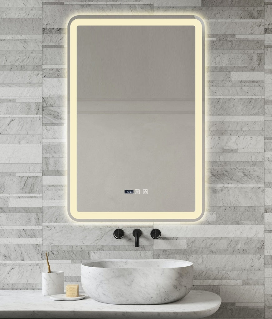 Oglinda LED 60x90cm Functie Dezaburire, Ceas si Trei Lumini J168