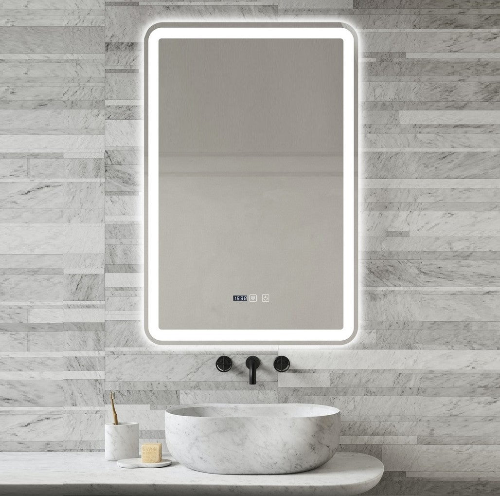 Oglinda LED 60x90cm Functie Dezaburire, Ceas si Trei Lumini J168