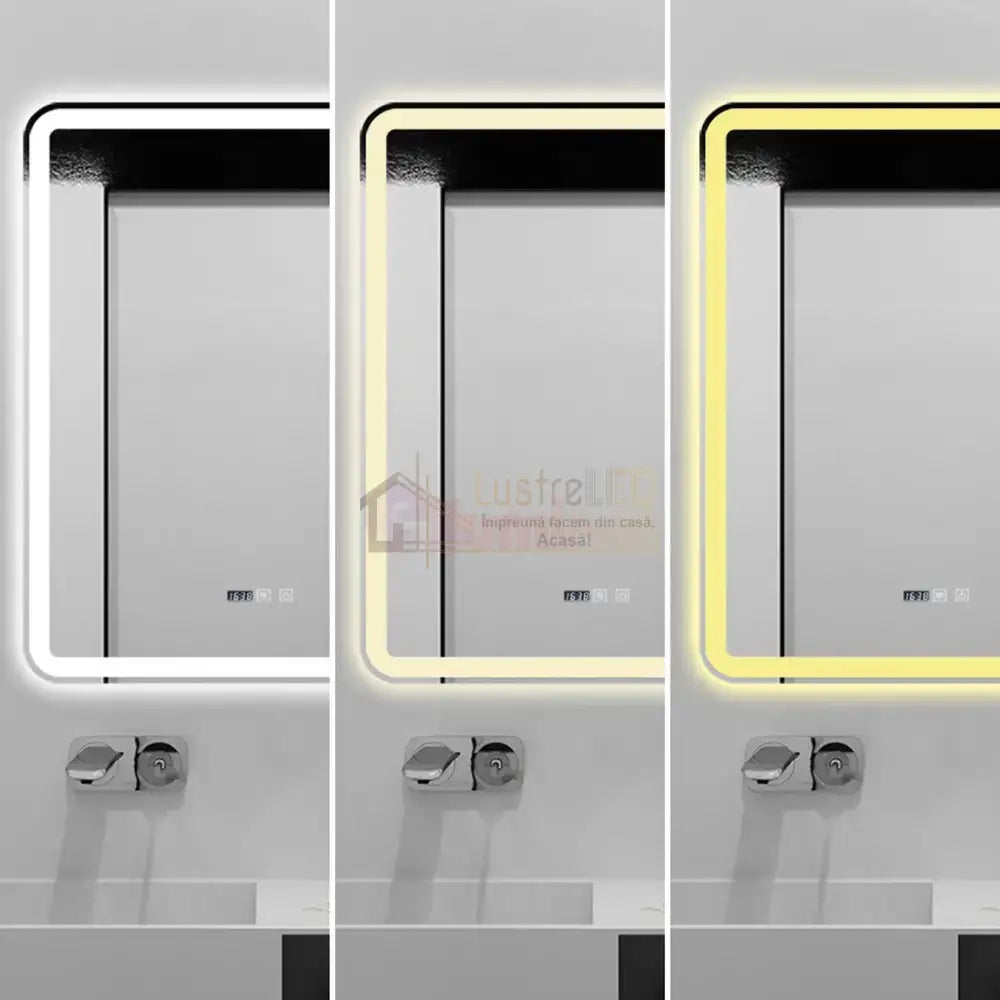 Oglinda Led 75X90Cm Functie Dezaburire Ceas Si Trei Lumini J169 Mirror