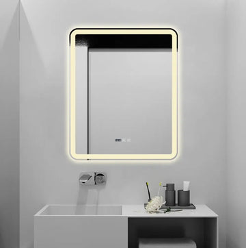 Oglinda LED 75x90cm Functie Dezaburire, Ceas si Trei Lumini J169