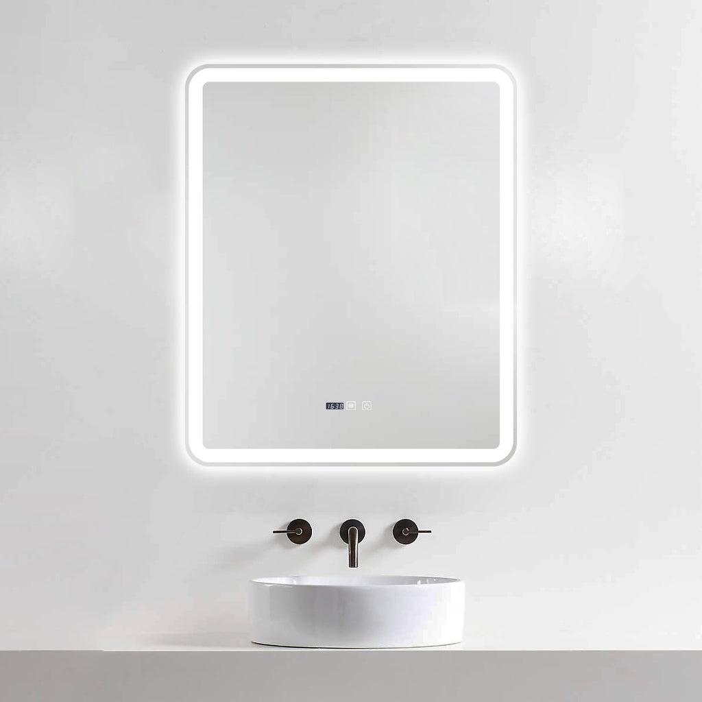 Oglinda LED 75x90cm Functie Dezaburire, Ceas si Trei Lumini J169