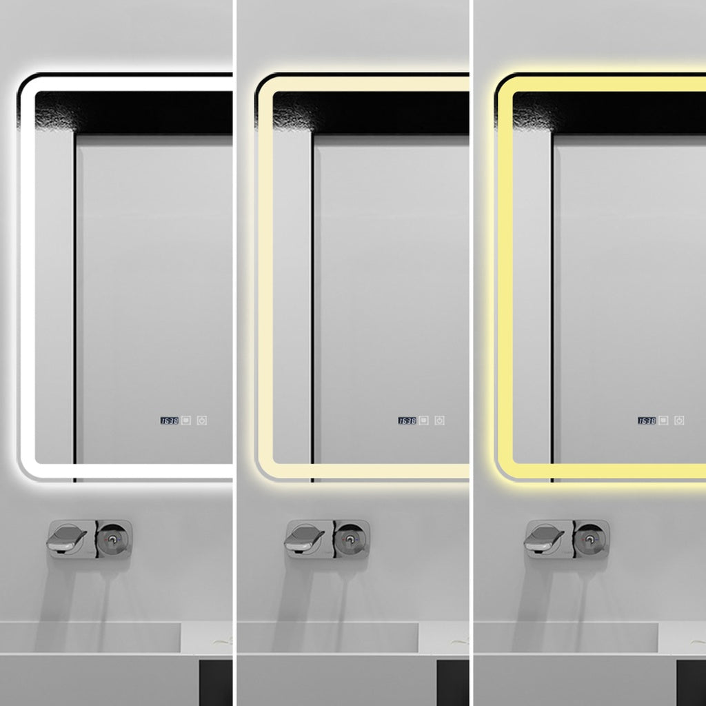 Oglinda LED 75x90cm Functie Dezaburire, Ceas si Trei Lumini J169