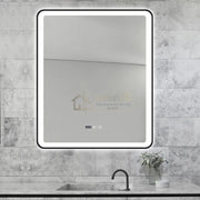 Oglinda Led 75X90Cm Cu Rama Neagra Functie Dezaburire Touch Si Ceas J37 Led Mirror
