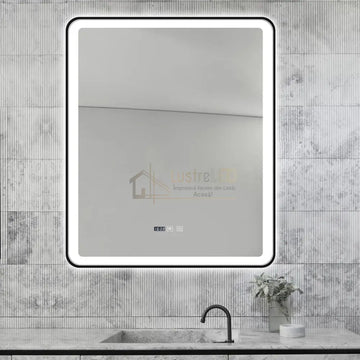 Oglinda LED 75x90cm Rama Neagra, Dezaburire, 3 lumini, Touch si Ceas J37