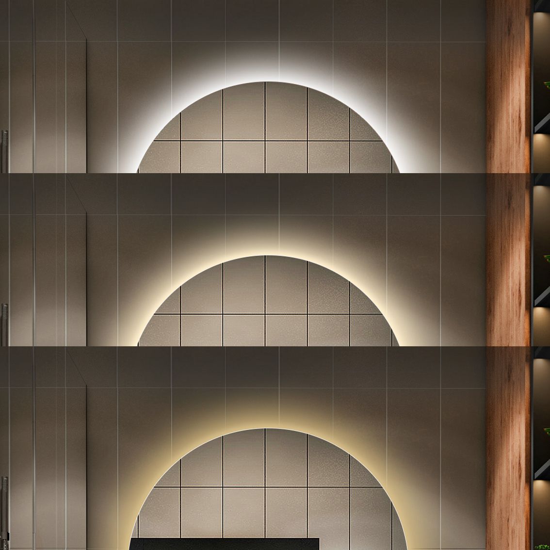 Oglinda LED Rotunda 90cm Functie Dezaburire, Touch, Doua Lumini si Ceas J170