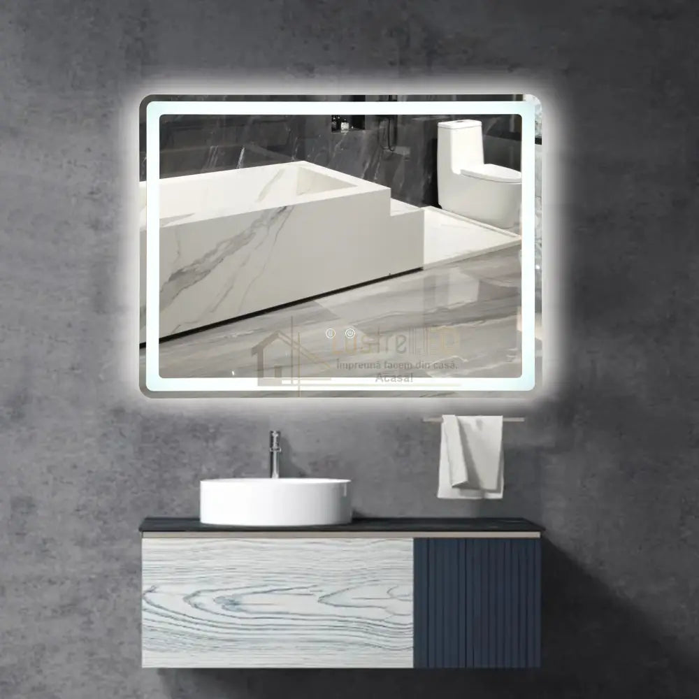 Oglinda Led 80X60Cm 3 Lumini Dezaburire Si Touch Od037Y Led Mirror