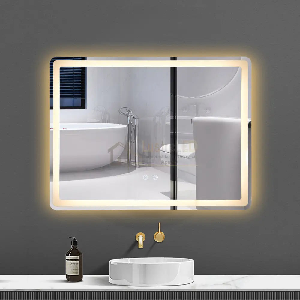 Oglinda Led 80X60Cm 3 Lumini Dezaburire Si Touch Od037Y Led Mirror
