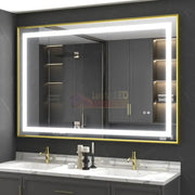 Oglinda Led 80X60Cm Cu Rama Aurie Functie Dezaburire Si Touch J07 Mirror