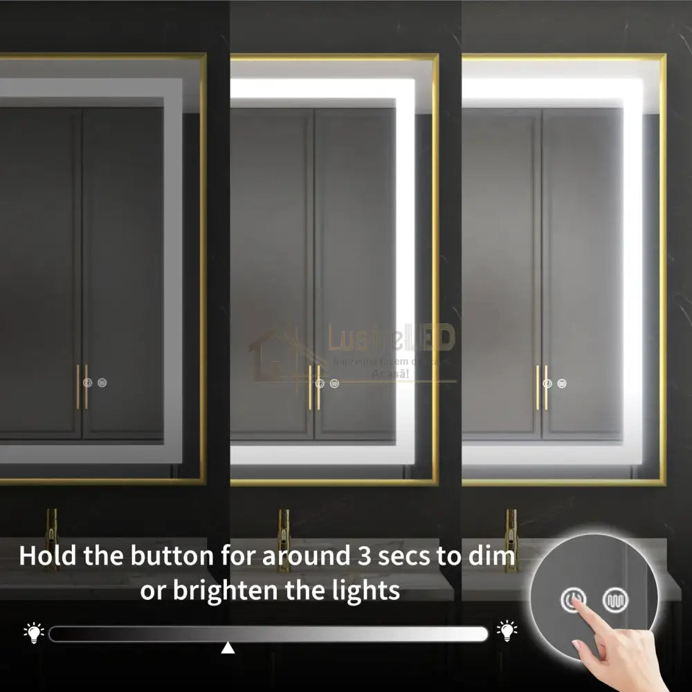 Oglinda Led 80X60Cm Cu Rama Aurie Functie Dezaburire Si Touch J07 Led Mirror