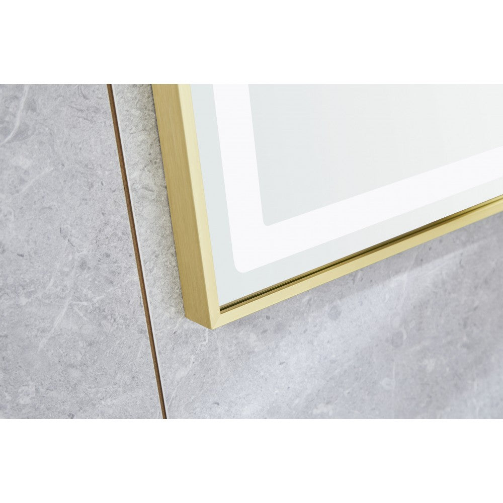 Oglinda LED 100x65cm cu Rama Aurie Functie Dezaburire Touch si Ceas J21