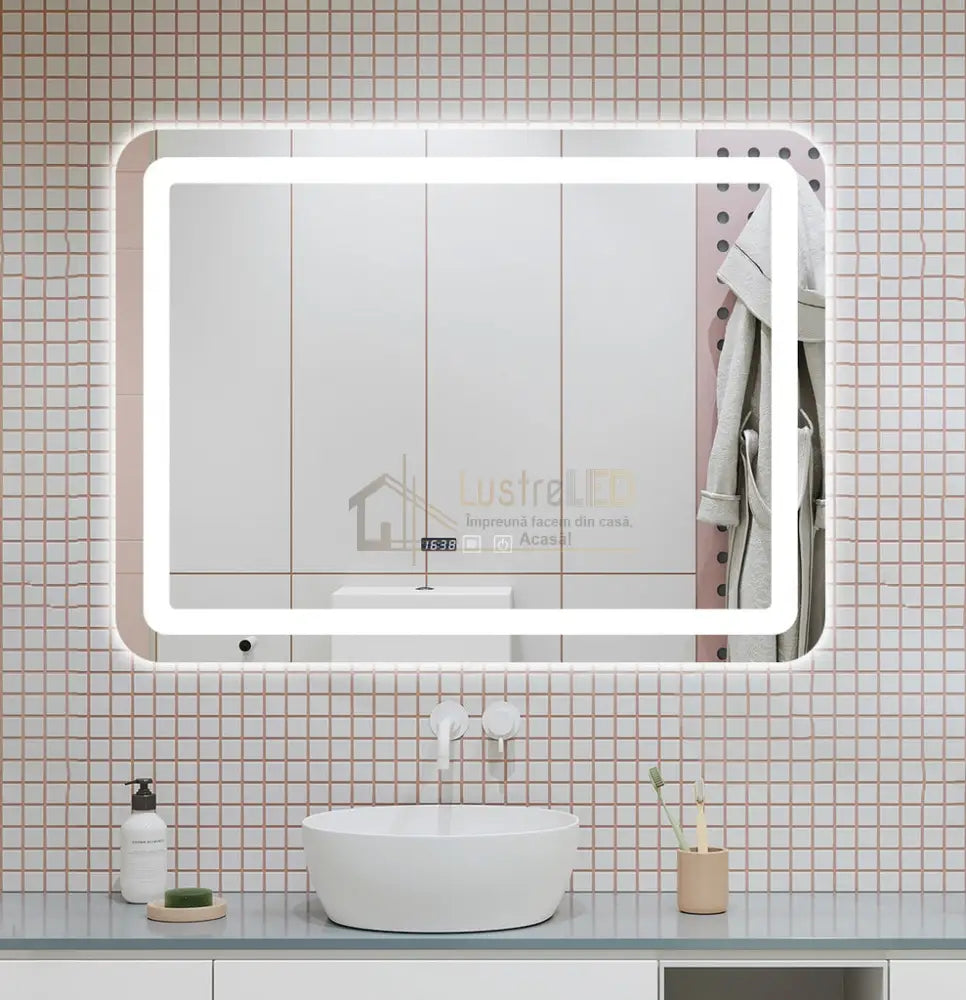 Oglinda Led 80X60Cm Functie Dezaburire Ceas Si Touch J50 Led Mirror