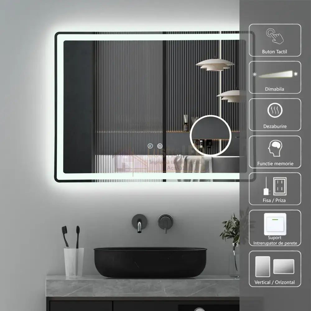 Oglinda Led 80X60Cm Lupa 3 Lumini Dezaburire Si Touch Od023 Mirror