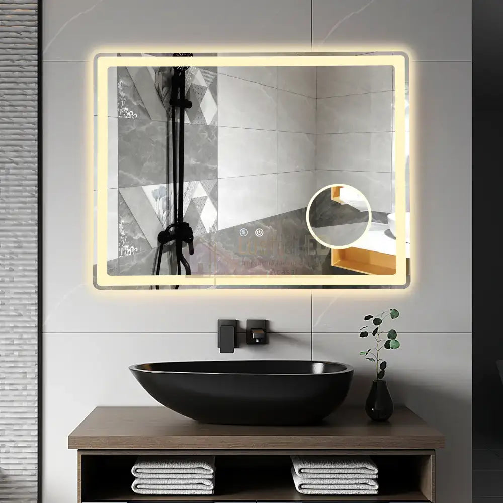 Oglinda Led 80X60Cm Lupa 3 Lumini Dezaburire Si Touch Od023 Mirror