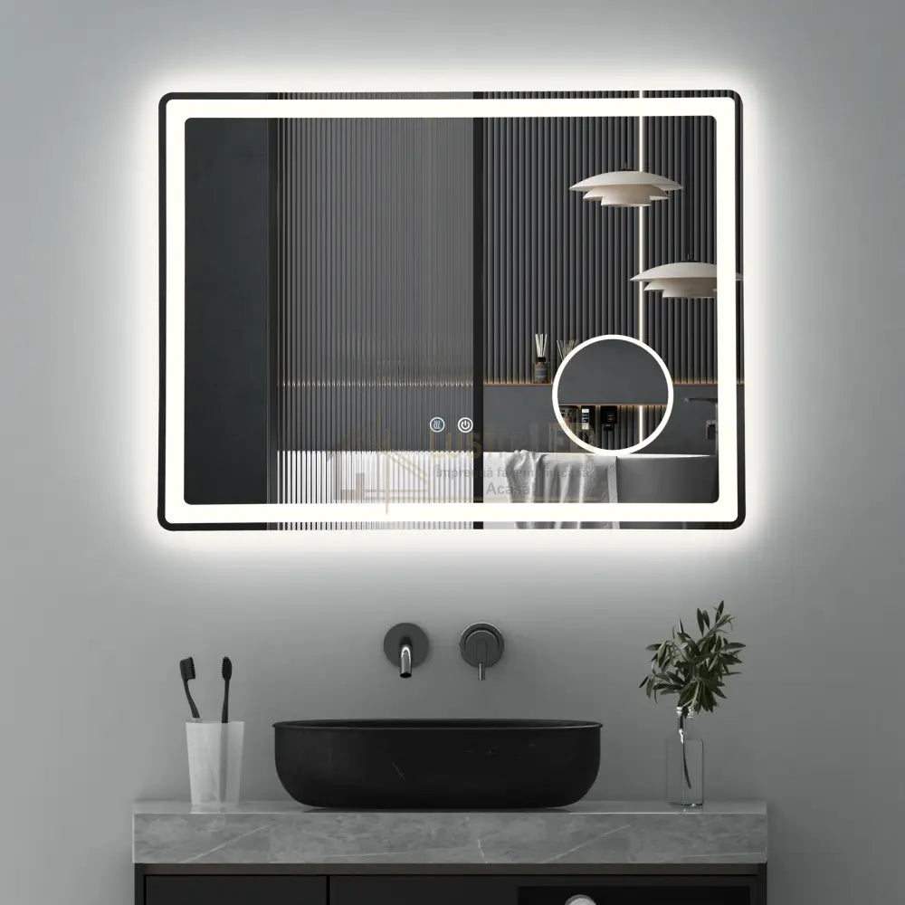 Oglinda Led 80X60Cm Lupa 3 Lumini Dezaburire Si Touch Od023 Led Mirror