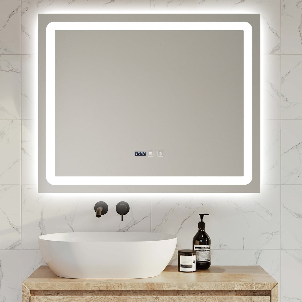 Oglinda LED 80x65cm Functie Dezaburire, Ceas si Touch J49