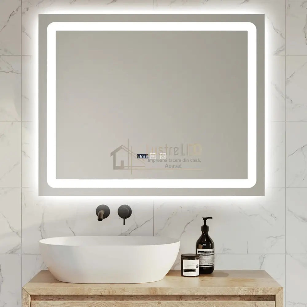 Oglinda Led 80X65Cm Functie Dezaburire Ceas Si Touch J49 Led Mirror