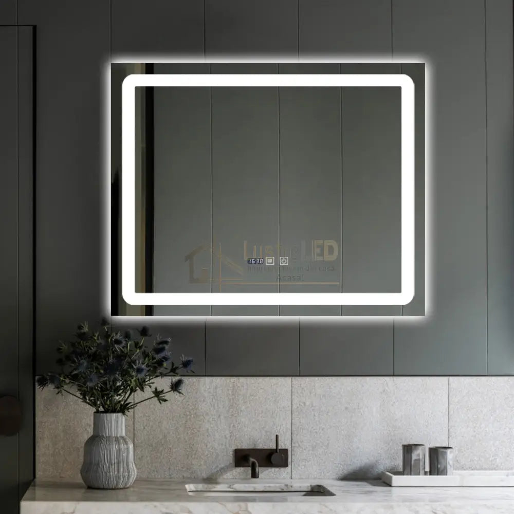Oglinda Led 80X65Cm Functie Dezaburire Ceas Si Touch J49 Led Mirror
