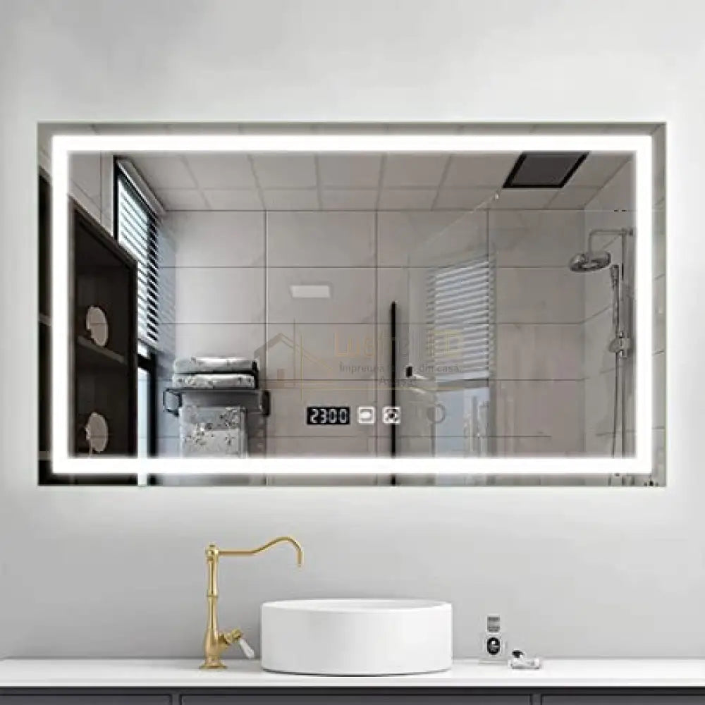 Oglinda Led 90X60Cm Cu Functie Dezaburire Touch Si Ceas J16 Led Mirror