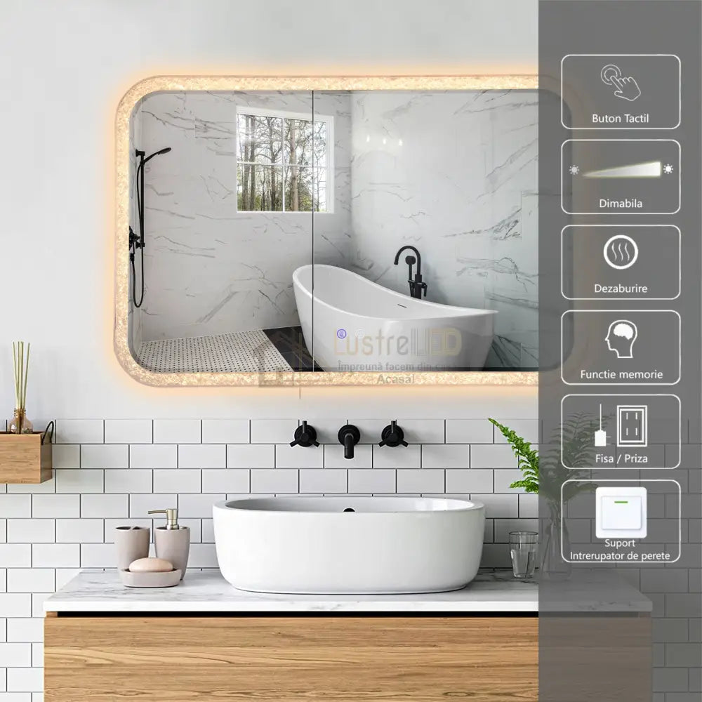 Oglinda Led 98X65Cm 3 Lumini Dezaburire Si Touch Od052 Led Mirror