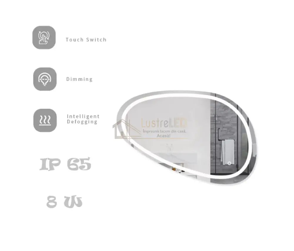 Oglinda Led Asimetrica 80X45Cm Functie Dezaburire Si Touch J18 Led Mirror