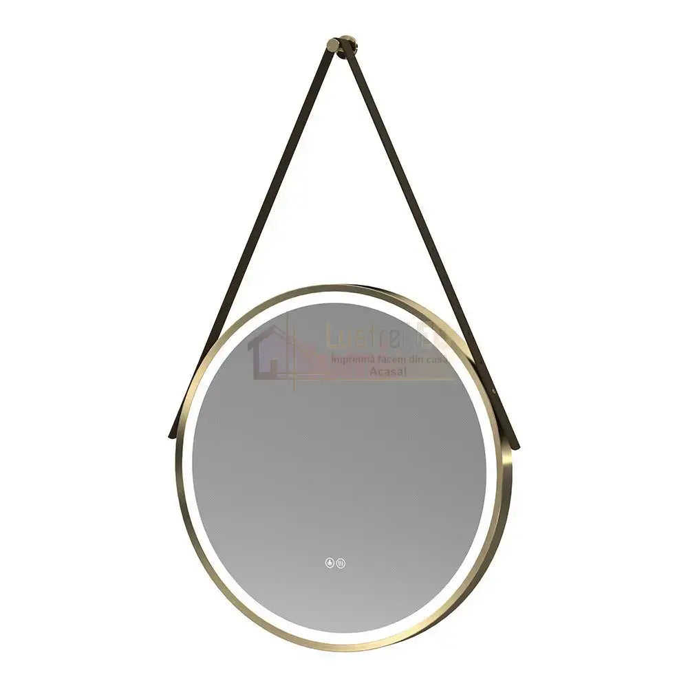 Oglinda Led Baie 60Cm Fog Gold Piele + Aluminiu Senzor Miscare Temperatura Ceas Si Dezaburire Mirror