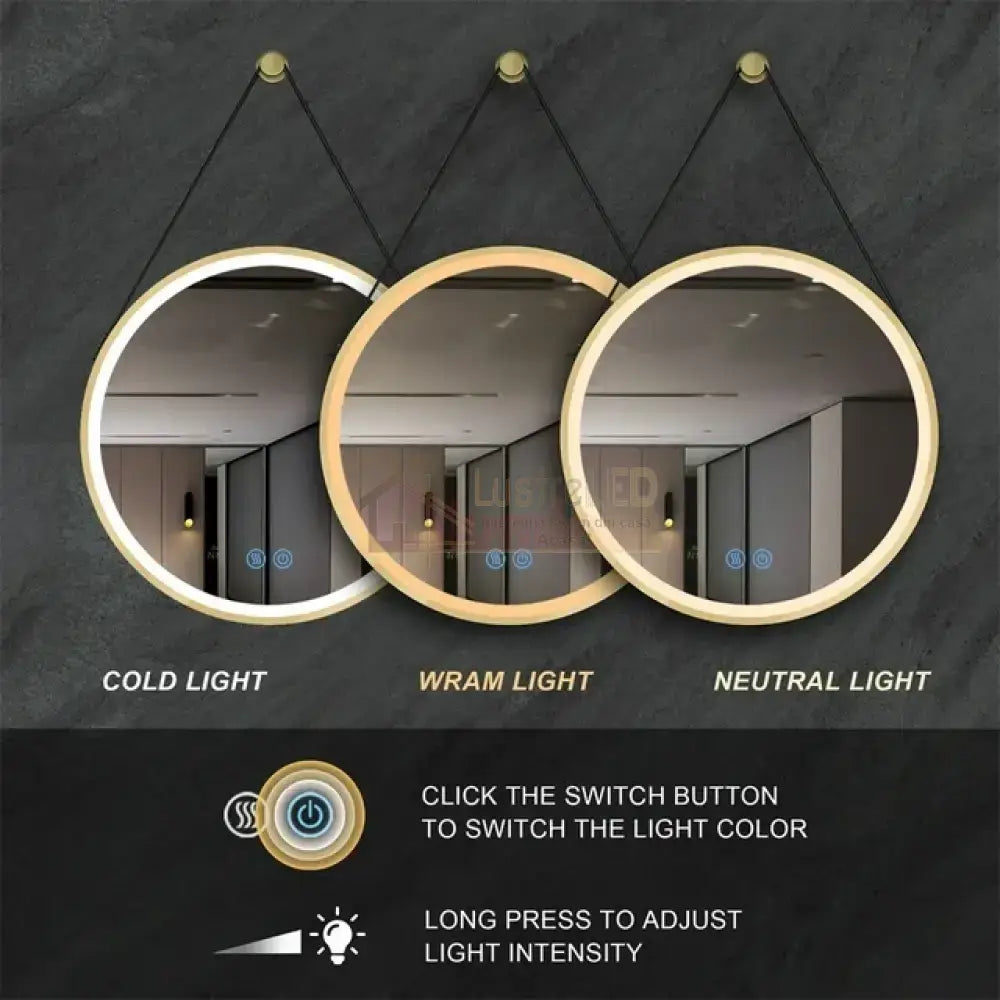Oglinda Led Baie 60Cm Fog Gold Piele + Aluminiu Senzor Miscare Temperatura Ceas Si Dezaburire Mirror