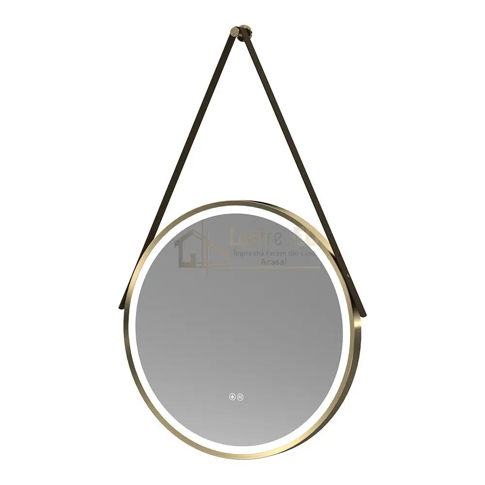 Oglinda Led Baie 60Cm Fog Gold Piele + Aluminiu Senzor Miscare Temperatura Ceas Si Dezaburire Led