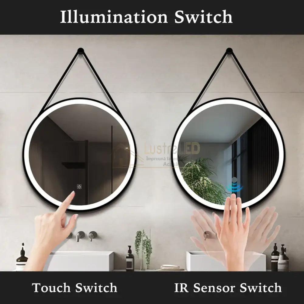Oglinda Led Baie 60Cm Fog Gold Piele + Aluminiu Senzor Miscare Temperatura Ceas Si Dezaburire Led
