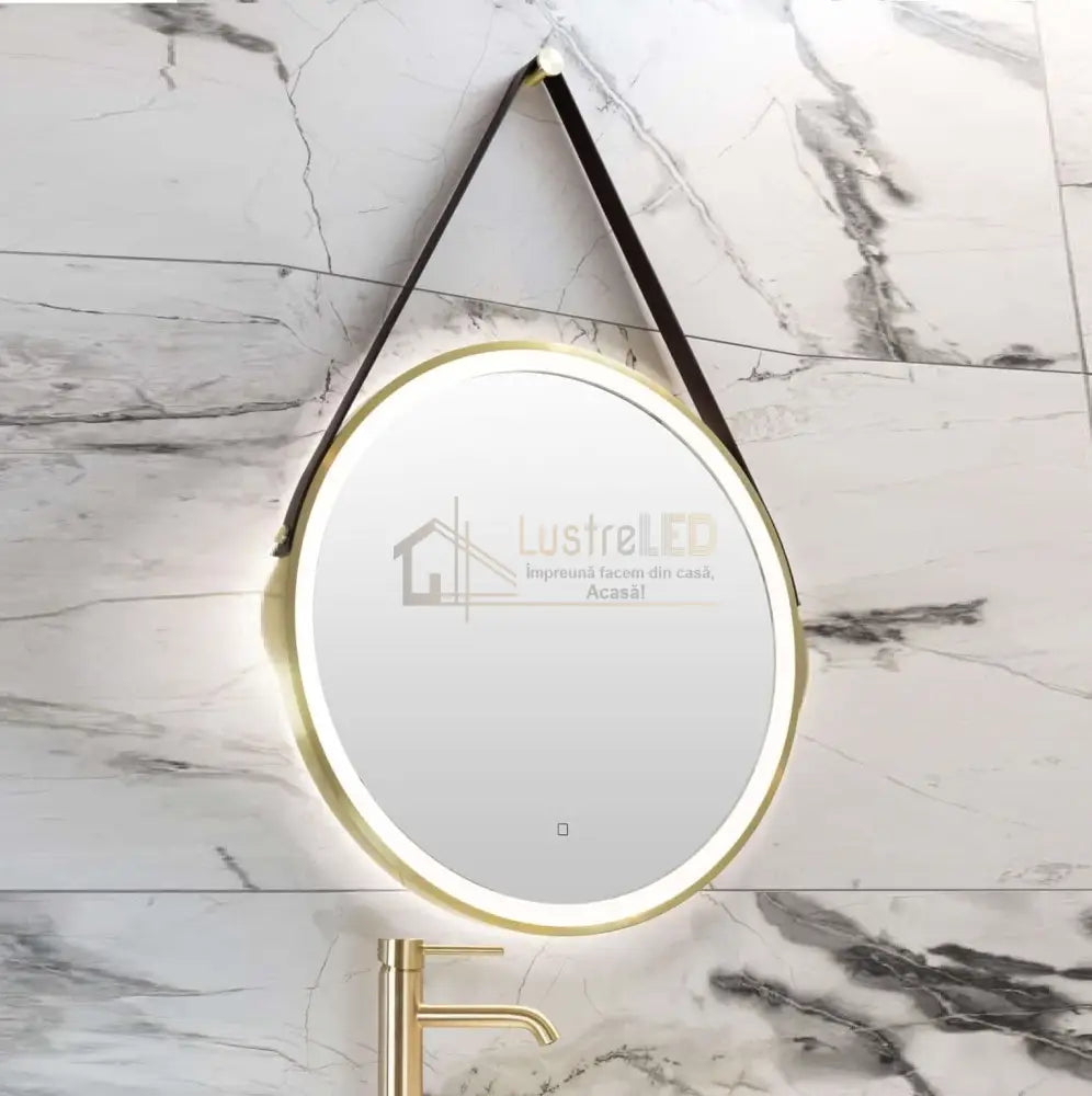 Oglinda Led Baie 60Cm Fog Gold Piele + Aluminiu Senzor Miscare Temperatura Ceas Si Dezaburire Led