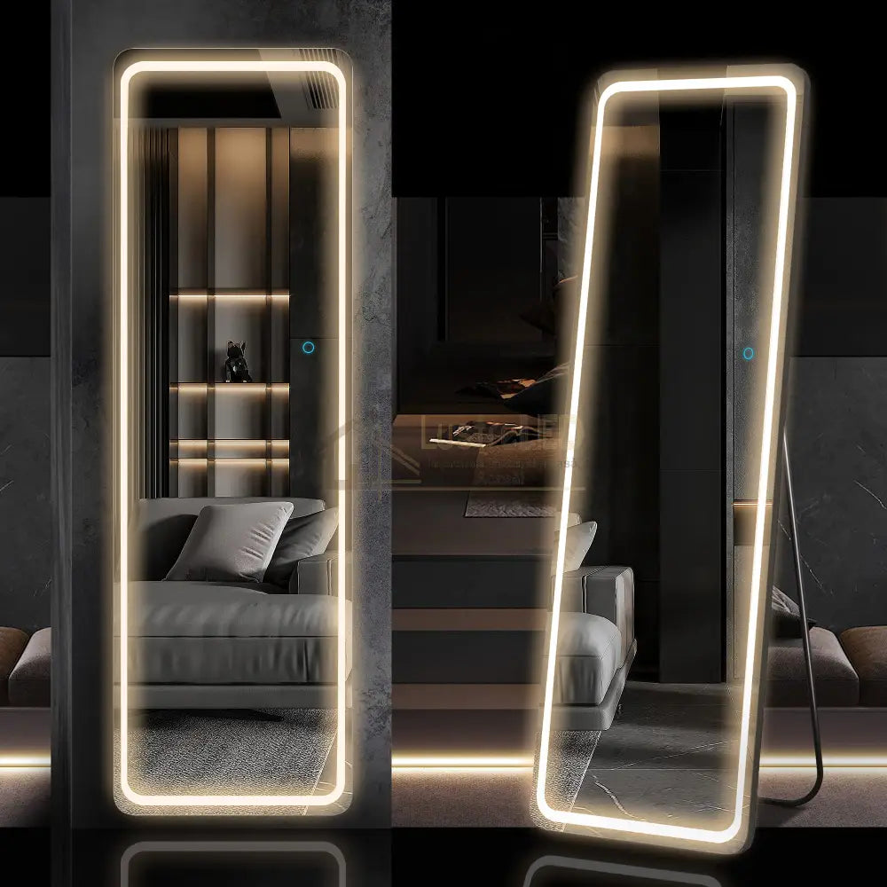 Oglinda Led Cu Touch 50X160Cm Floor Standing Black Square Angles Led Mirror