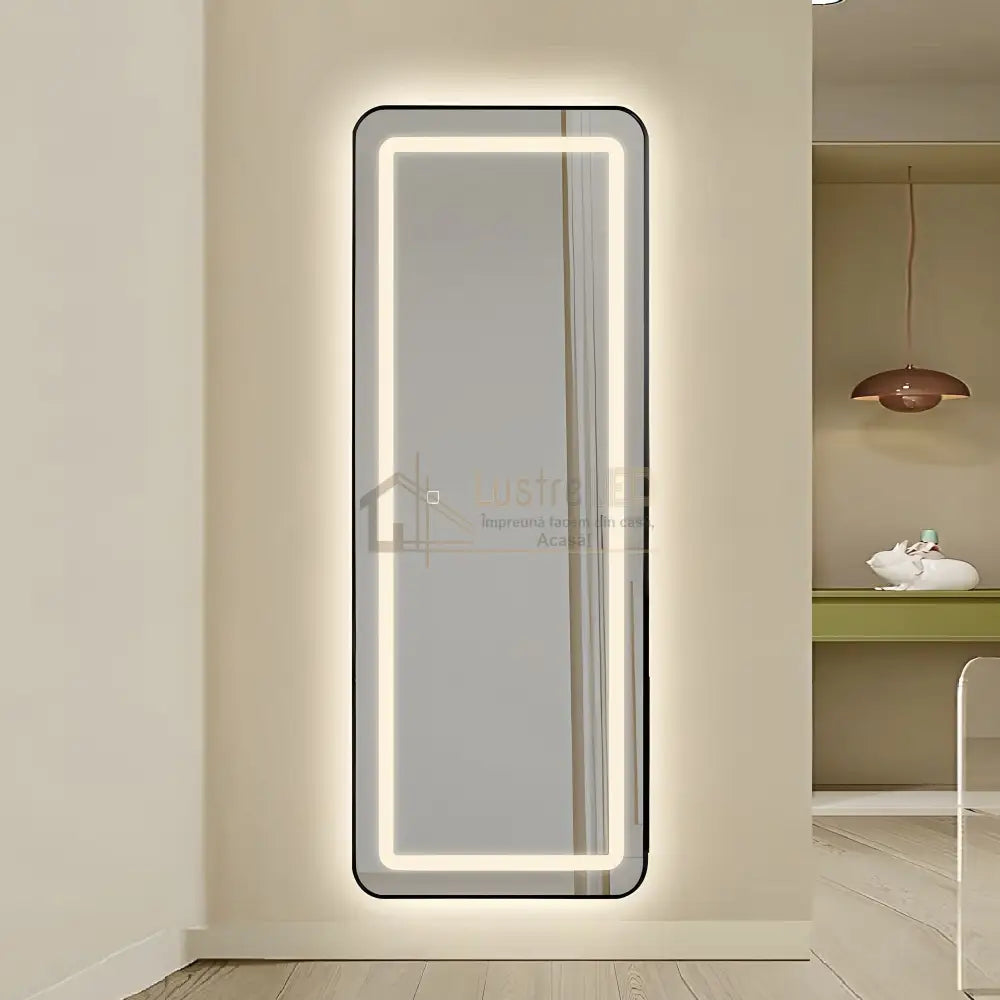 Oglinda Led Cu Touch 50X160Cm Floor Standing Black Square Angles Led Mirror