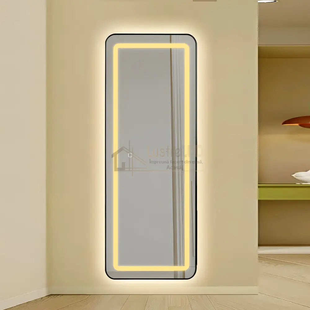Oglinda Led Cu Touch 50X160Cm Floor Standing Black Square Angles Led Mirror