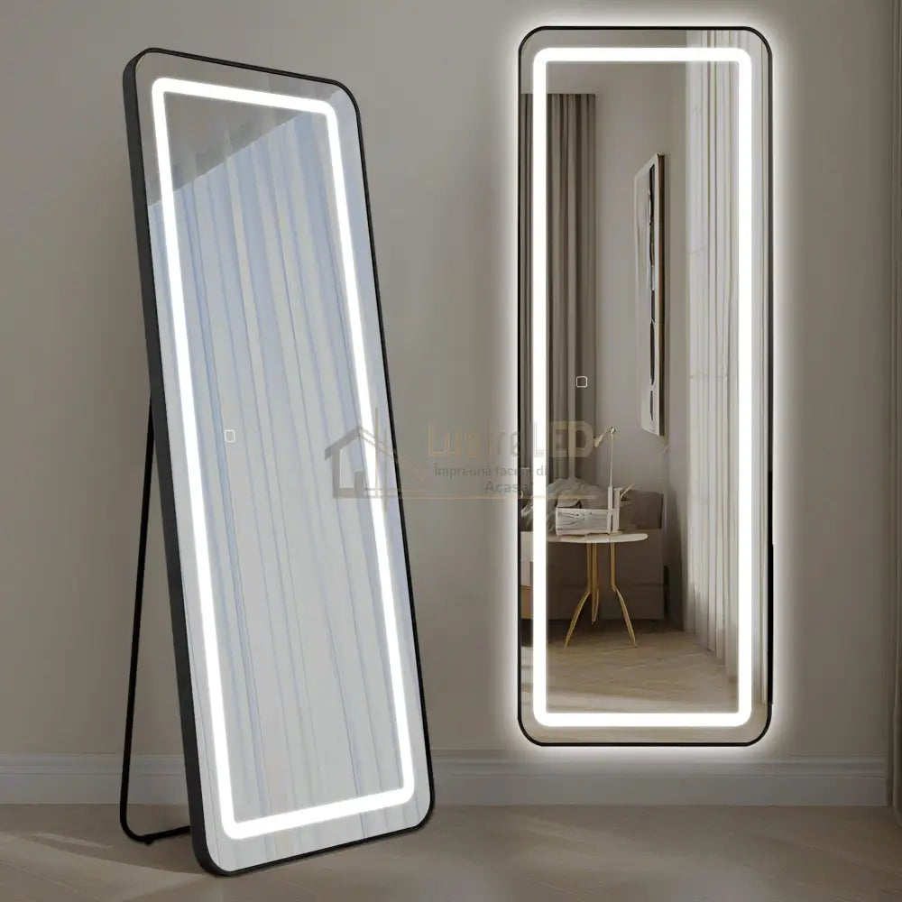 Oglinda Led Cu Touch 50X160Cm Floor Standing Black Square Angles Led Mirror