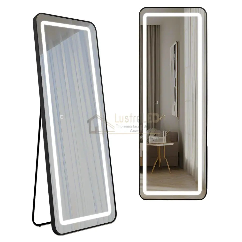 Oglinda Led Cu Touch 50X160Cm Floor Standing Black Square Angles Led Mirror