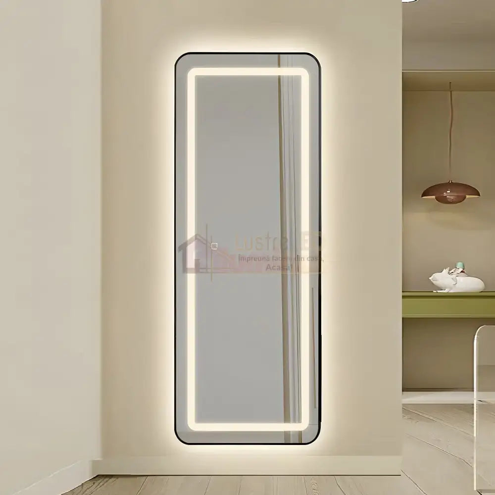 Oglinda Led Cu Touch 50X160Cm Floor Standing Black Square Angles Mirror