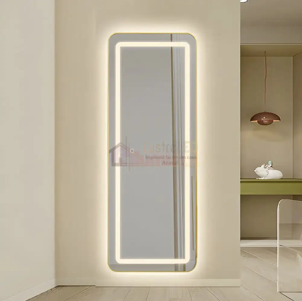 Oglinda Led Cu Touch 50X160Cm Floor Standing Gold Obtuse Angles Mirror