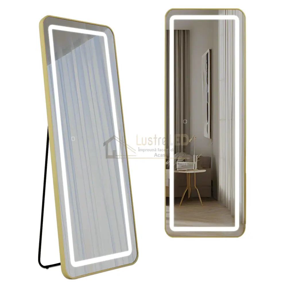 Oglinda Led Cu Touch 50X160Cm Floor Standing Gold Obtuse Angles Led Mirror