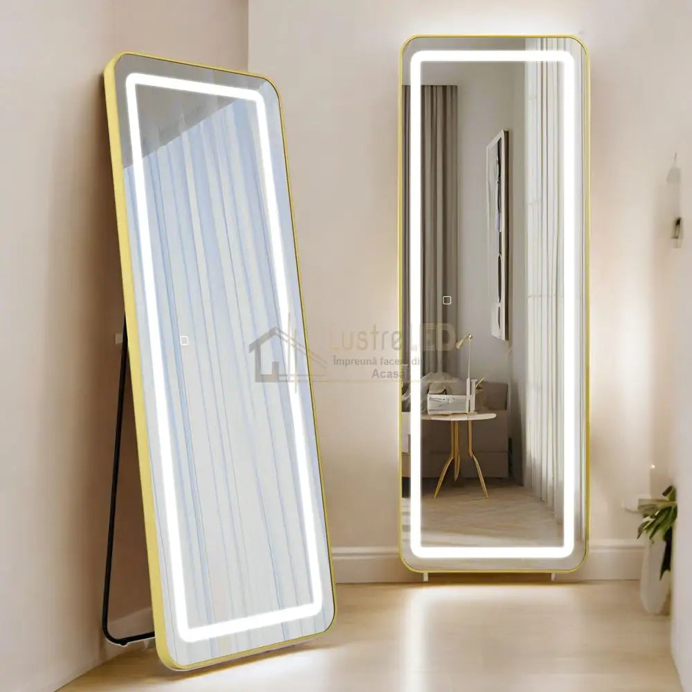 Oglinda Led Cu Touch 50X160Cm Floor Standing Gold Obtuse Angles Led Mirror