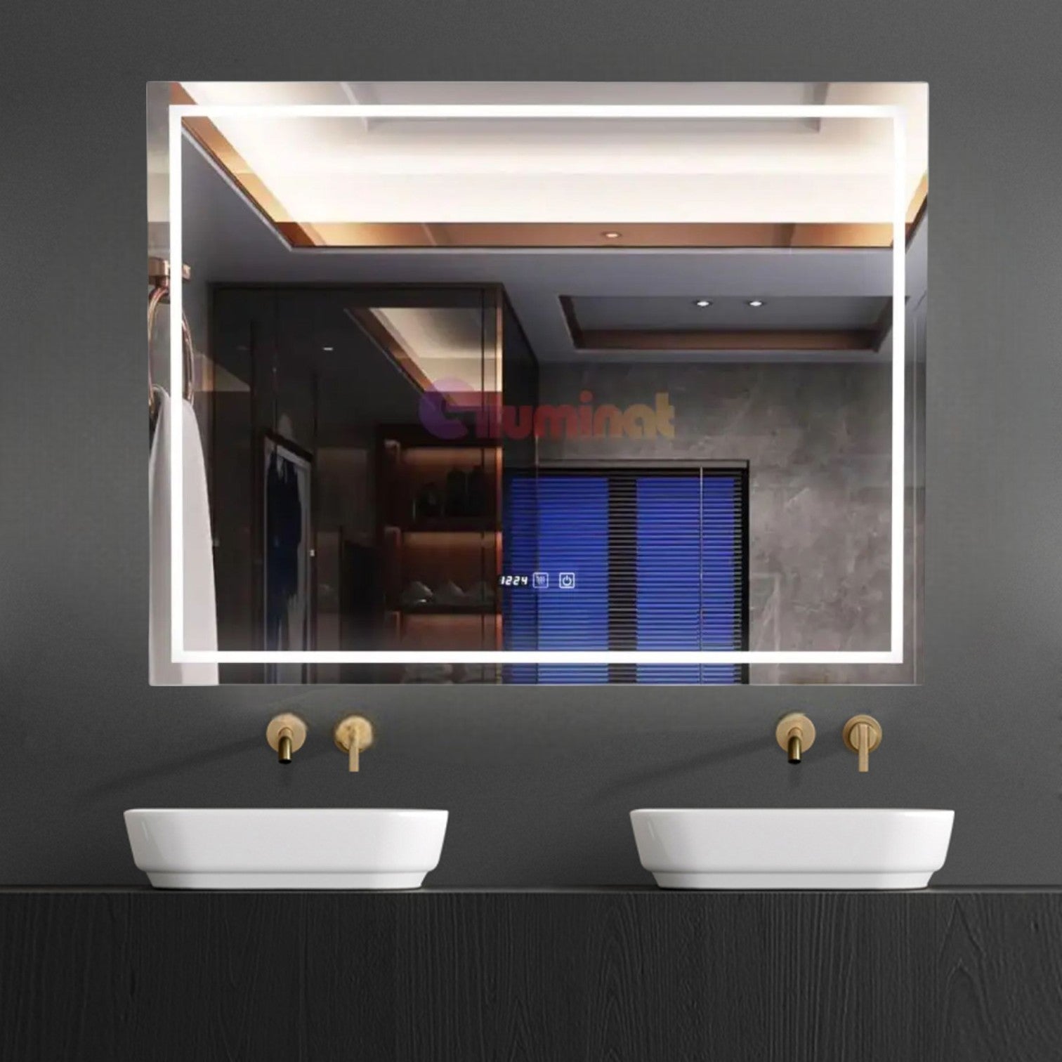 Oglinda LED 90X60cm cu Functie Dezaburire, Touch si Ceas J16