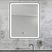 Oglinda LED 75x90cm Rama Neagra, Dezaburire, 3 lumini, Touch si Ceas J37