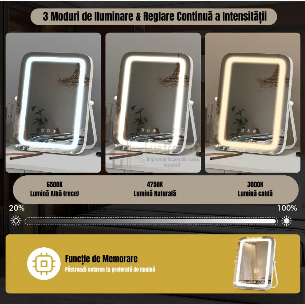Oglinda LED MAKE-UP Golden Beauty 46cm, 3 Lumini Control Prin Gesturi (Copy) lustreled.ro
