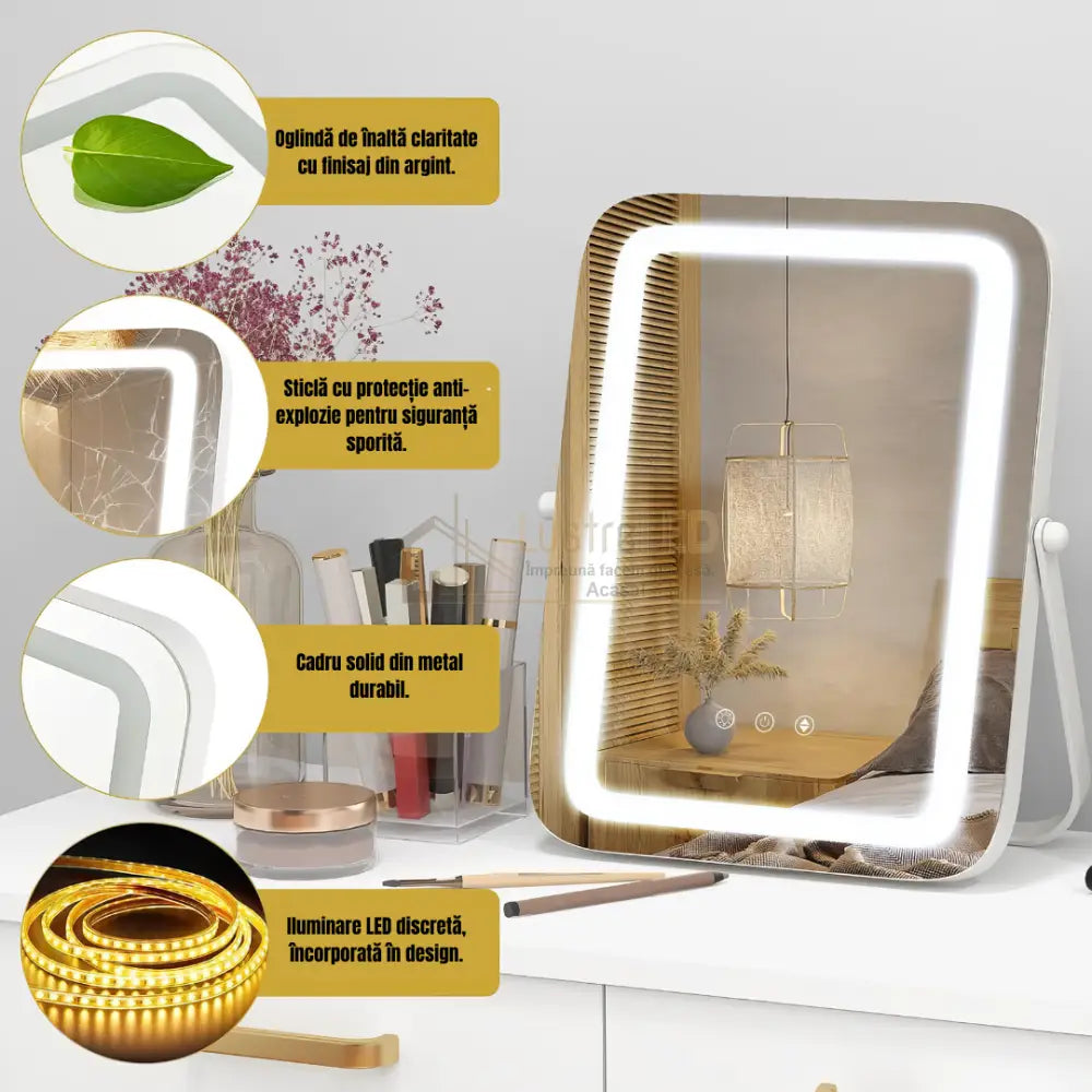 Oglinda LED MAKE-UP Golden Beauty 46cm, 3 Lumini Control Prin Gesturi (Copy) lustreled.ro