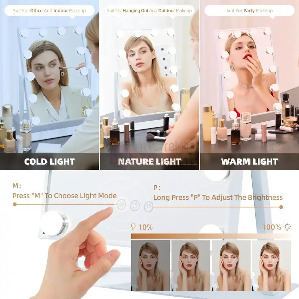Oglinda Led Makeup Hollywood Star 46Cm 3 Lumini Mirror