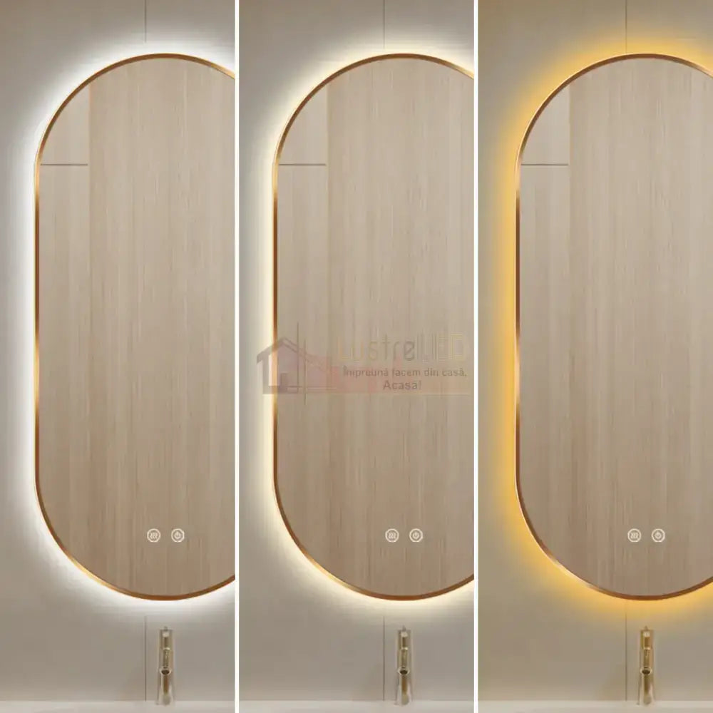 Oglinda LED Ovala 50x100cm Rama Aurie Dezaburire si 3 Lumini J179 AURIE / 50X100CM LED MIRROR