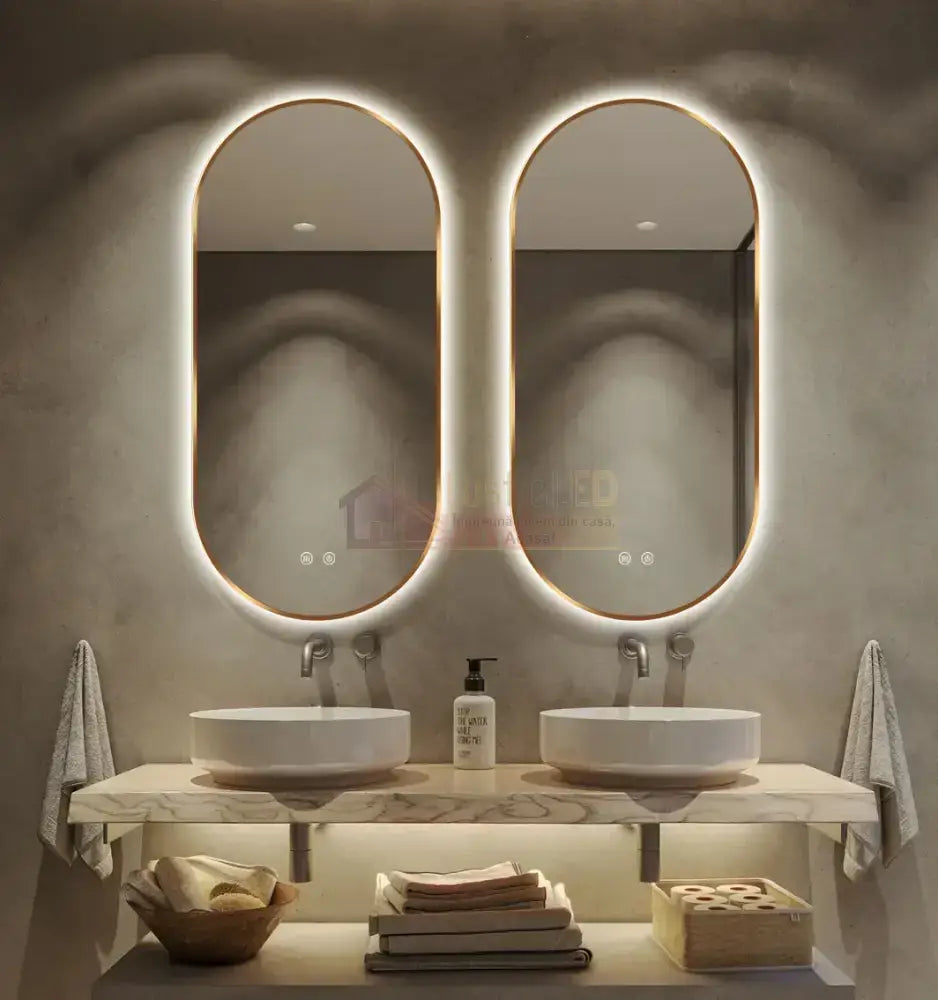 Oglinda LED Ovala 50x100cm Rama Aurie Dezaburire si 3 Lumini J179 AURIE / 50X100CM LED MIRROR