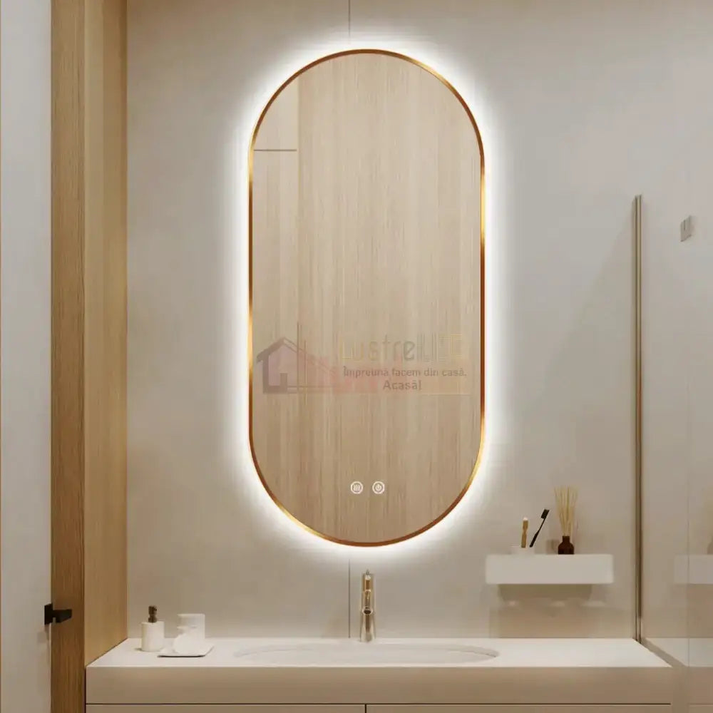 Oglinda LED Ovala 50x100cm Rama Aurie Dezaburire si 3 Lumini J179 AURIE / 50X100CM LED MIRROR